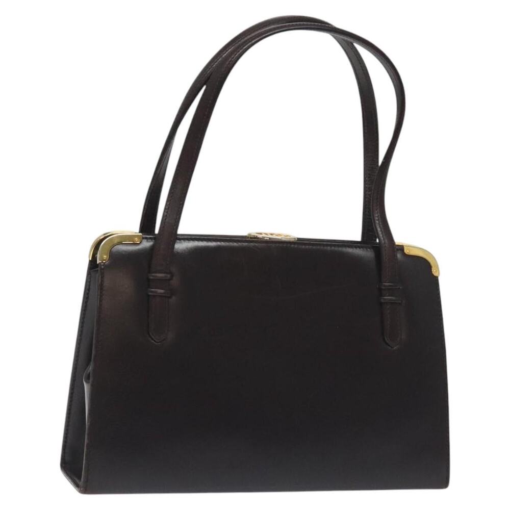 GUCCI Hand Bag Leather Brown Gold